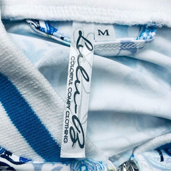 NEW Lulu-B UPF 50 Blue White Geometric Parsley Print Smooth Full Zip Jacket - Picture 10 of 13